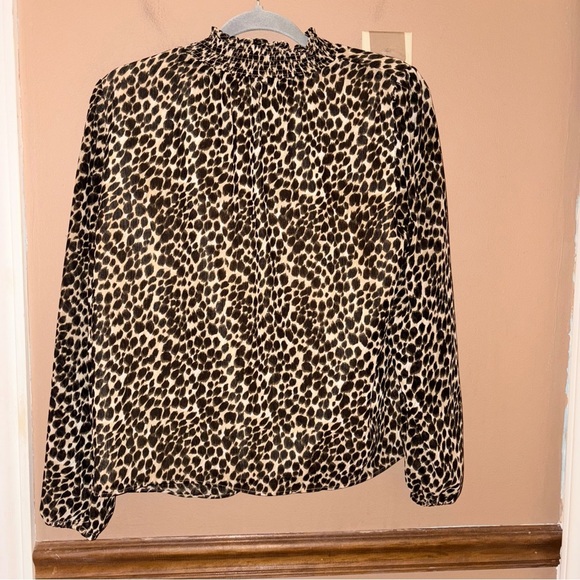 J. Crew Factory Leopard Print Long Sleeve Mockneck Blouse brown size small - Picture 3 of 5